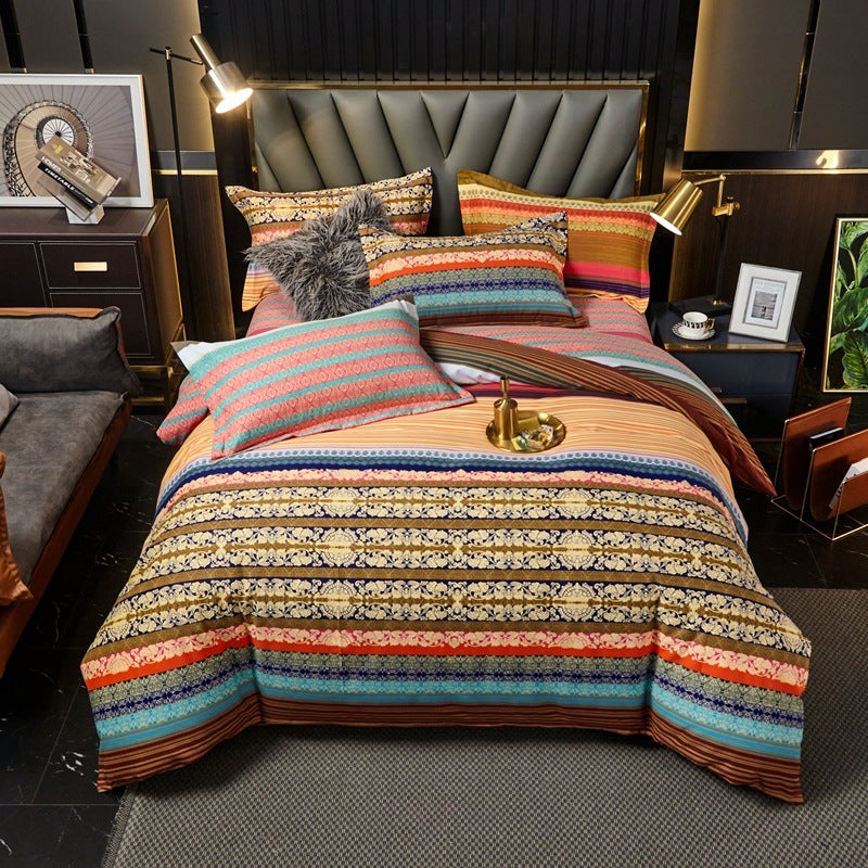 KTX-544339 Cotton Bedding Set for Autumn and Winter - 4-Piece Floral Design, Multiple Sizes Available