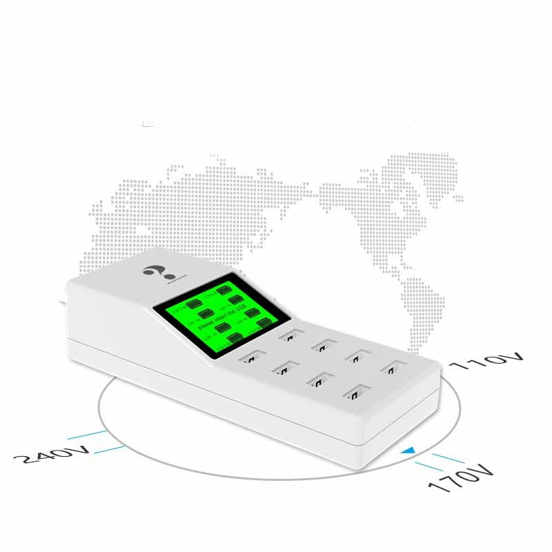 KTX-544403 40W Multi-Port Smart USB Charger with Adapter - 8200mA Output, Compatible with US/EU/UK Regulations