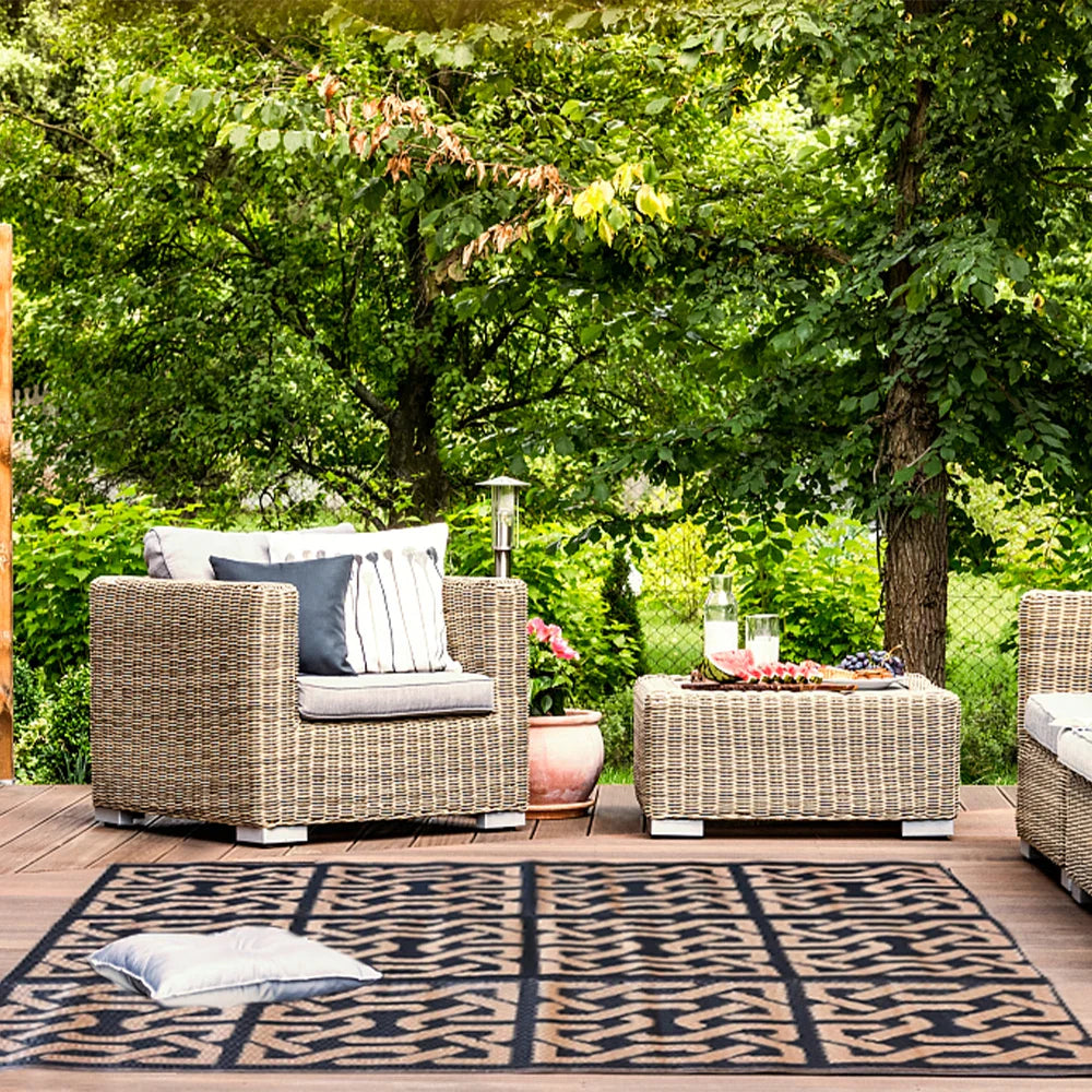 KTX-546003 Hand Woven Recycled Plastic Flat Weave Outdoor Rug - Large Polypropylene Floor Mat