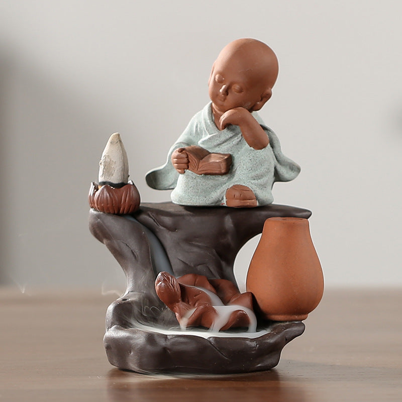 KTX-546579 Creative Indian Elephant God Backflow Incense Burner in Sandalwood for Home Décor