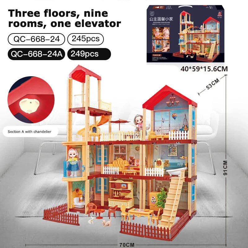 KTX-546899 3D DIY Miniature Dollhouse with 3 Floors and Furniture Model for Creative Kids Ages 6 and Up