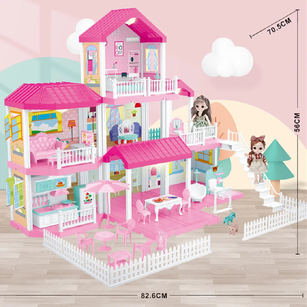 KTX-546899 3D DIY Miniature Dollhouse with 3 Floors and Furniture Model for Creative Kids Ages 6 and Up