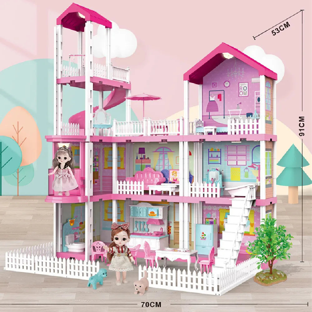 KTX-546899 3D DIY Miniature Dollhouse with 3 Floors and Furniture Model for Creative Kids Ages 6 and Up