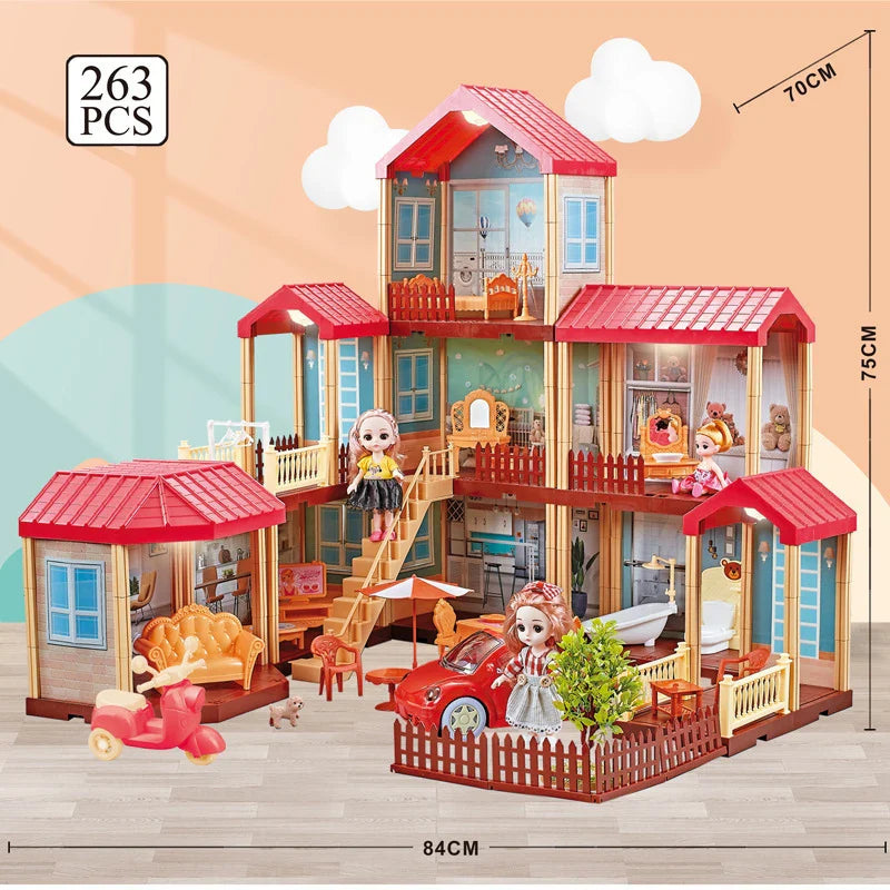KTX-546899 3D DIY Miniature Dollhouse with 3 Floors and Furniture Model for Creative Kids Ages 6 and Up
