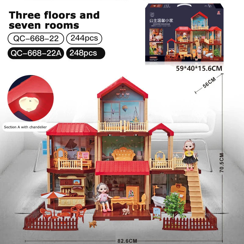 KTX-546899 3D DIY Miniature Dollhouse with 3 Floors and Furniture Model for Creative Kids Ages 6 and Up