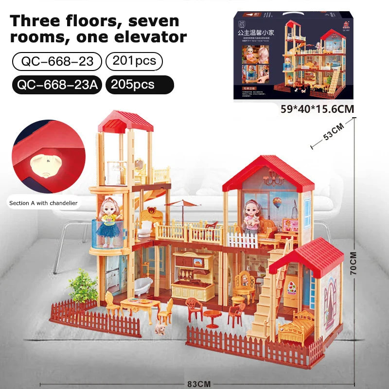 KTX-546899 3D DIY Miniature Dollhouse with 3 Floors and Furniture Model for Creative Kids Ages 6 and Up
