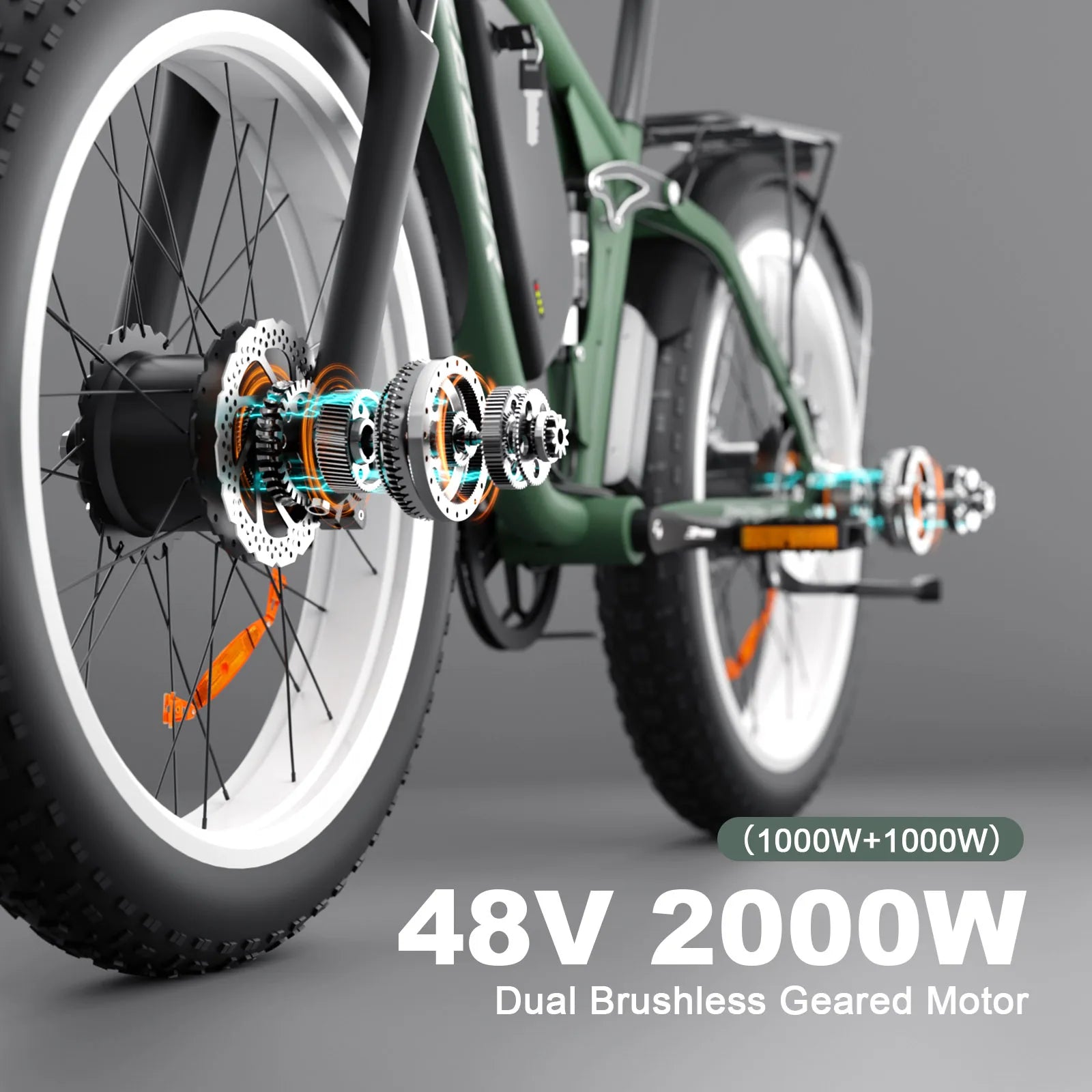 KTX-547347 2000W 26-Inch Dual Motor Electric Bike with Hydraulic Disc Brakes and LED Lights, 40-60km Range