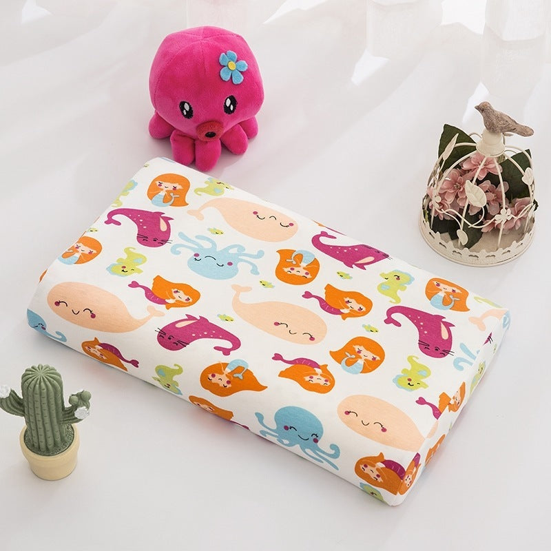 KTX-547795 Natural Latex Neck Pillow for Students and Kids - Soft Cotton Cover, 6cm Height, Fun Designs