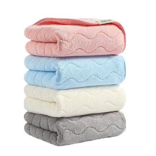 KTX-548371 Coral Fleece Household Face Towel - Multiple Stripe and Solid Colors Available