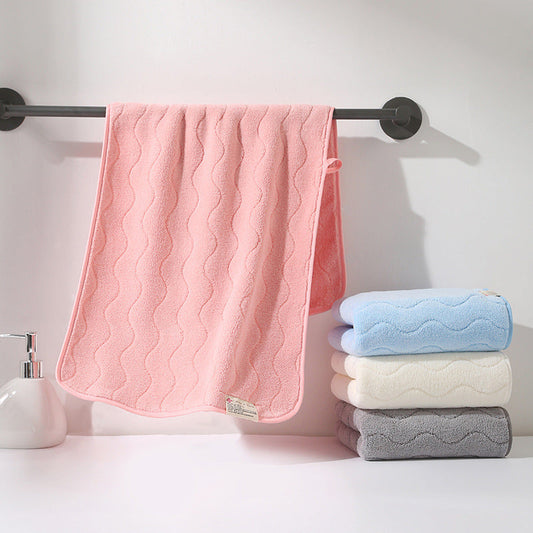 KTX-548371 Coral Fleece Household Face Towel - Multiple Stripe and Solid Colors Available