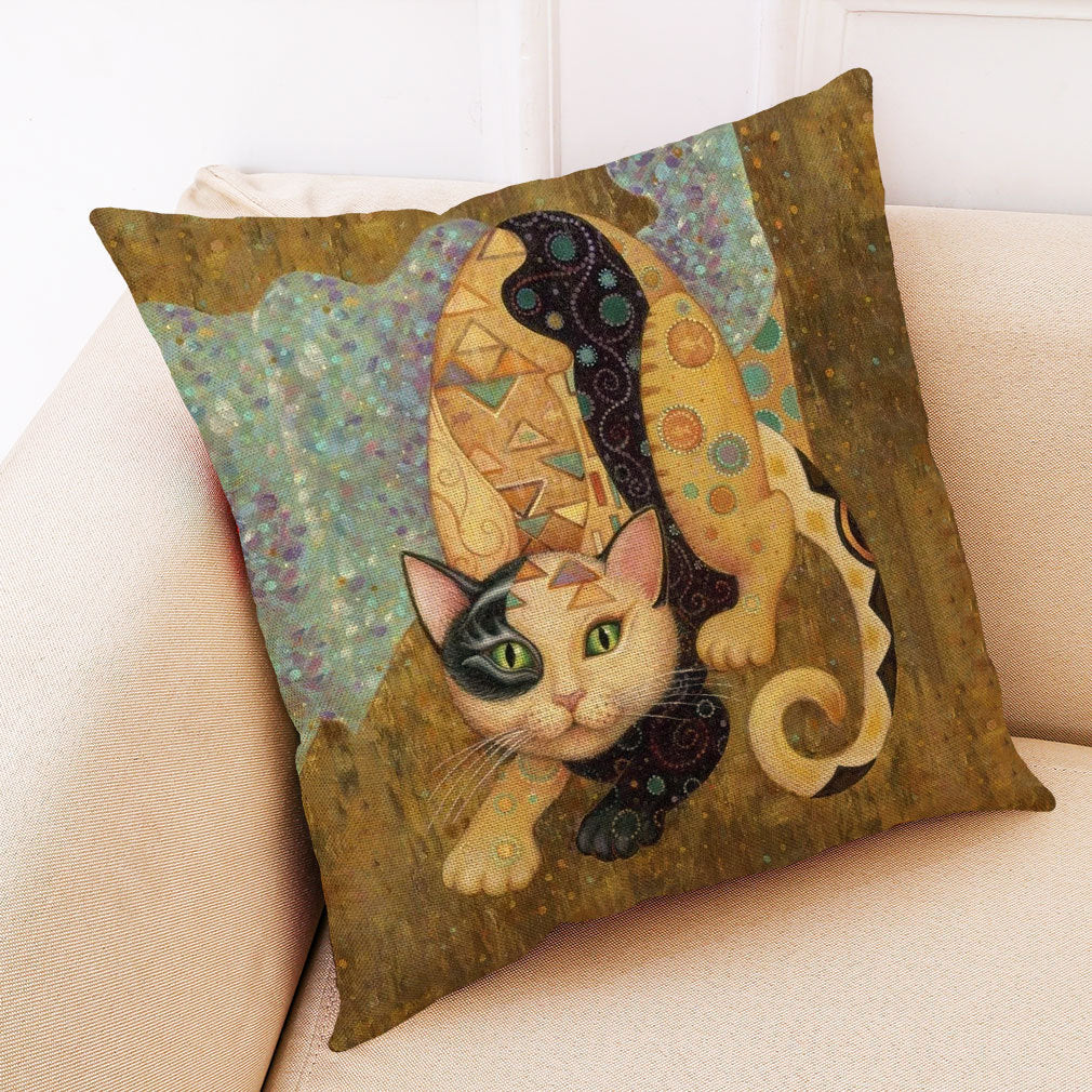 KTX-548755 Artistic Cat Print Pillowcase in Cotton and Linen Blend, 45x45 cm, with Invisible Zipper