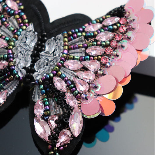 KTX-550931 Butterfly Cloth Stickers with Diamond Beads for DIY Clothing Decoration