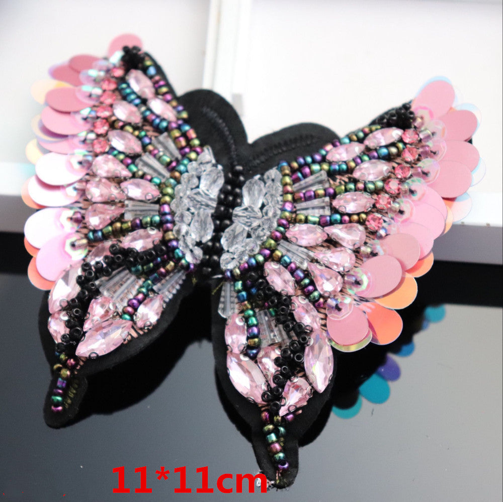 KTX-550931 Butterfly Cloth Stickers with Diamond Beads for DIY Clothing Decoration