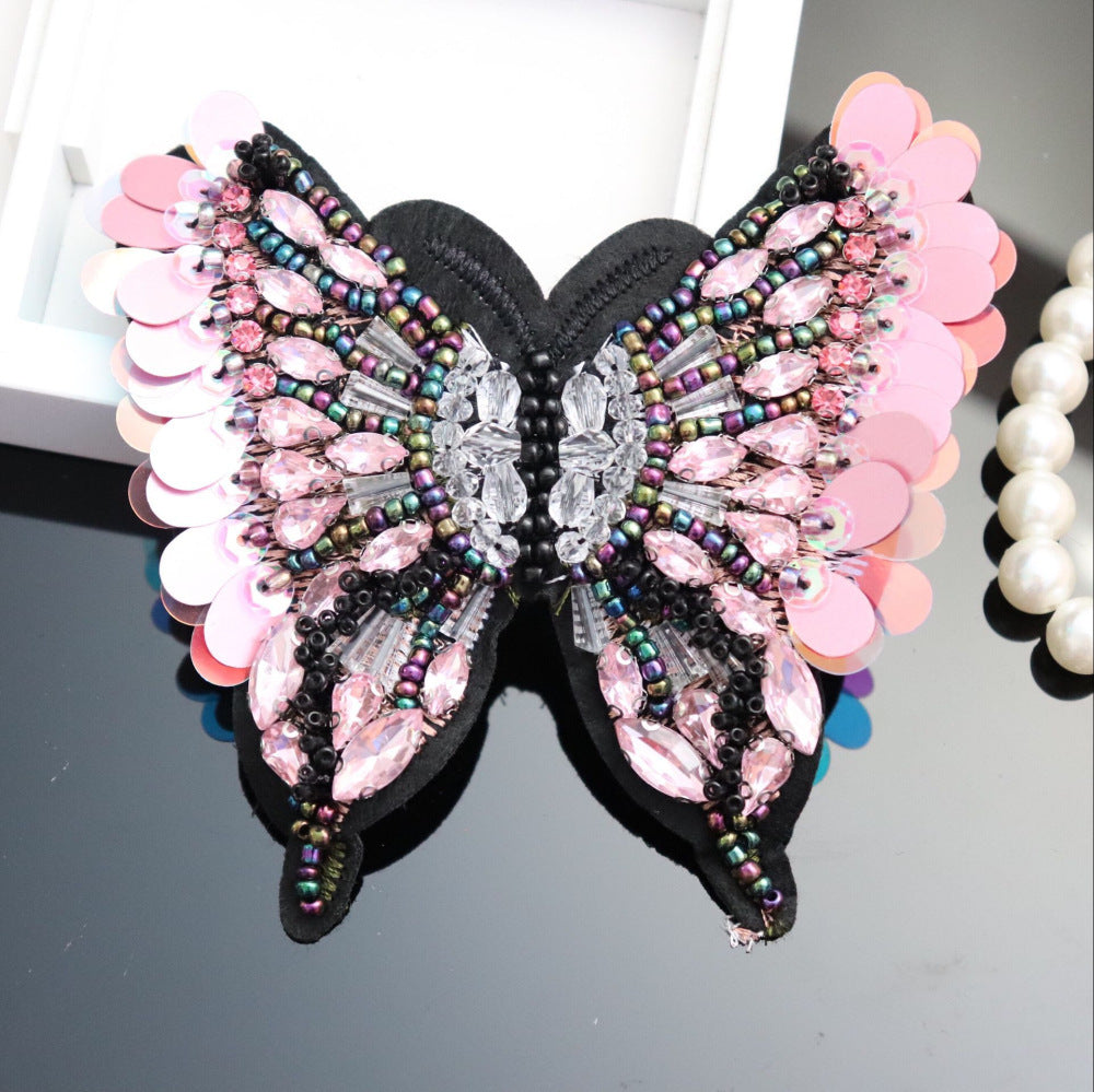 KTX-550931 Butterfly Cloth Stickers with Diamond Beads for DIY Clothing Decoration