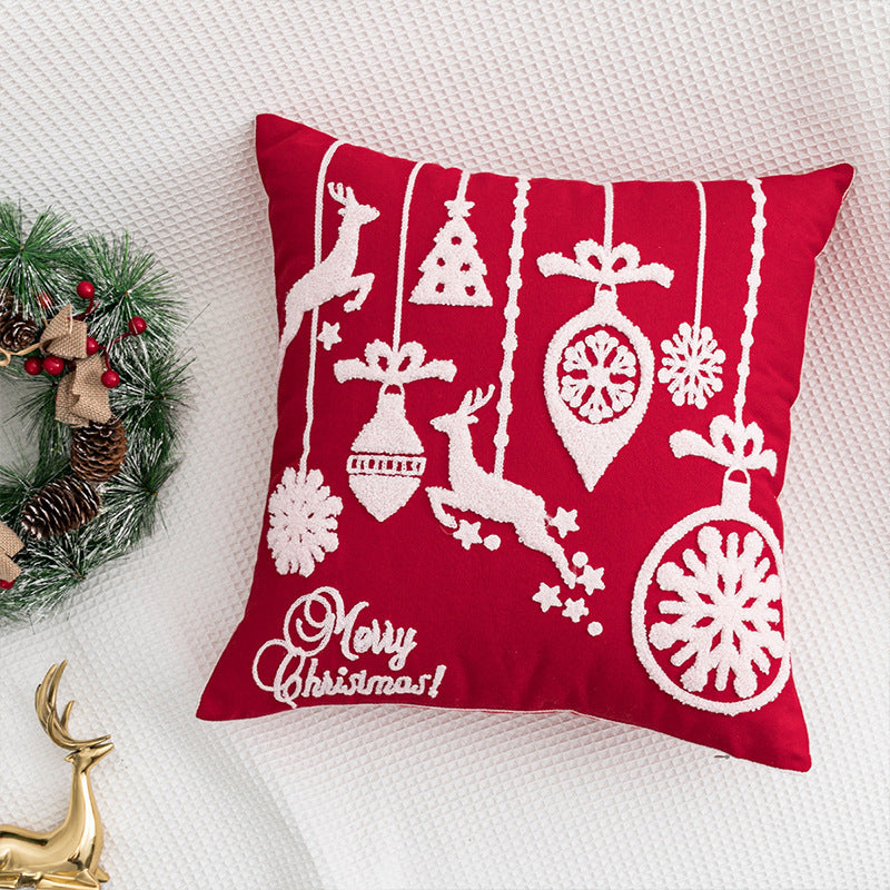 KTX-551059 Festival-Themed Embroidered Red Pillowcase - 45x45cm Decorative Cushion Cover
