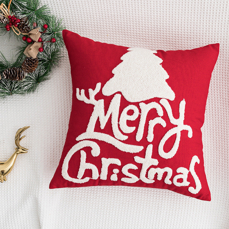 KTX-551059 Festival-Themed Embroidered Red Pillowcase - 45x45cm Decorative Cushion Cover
