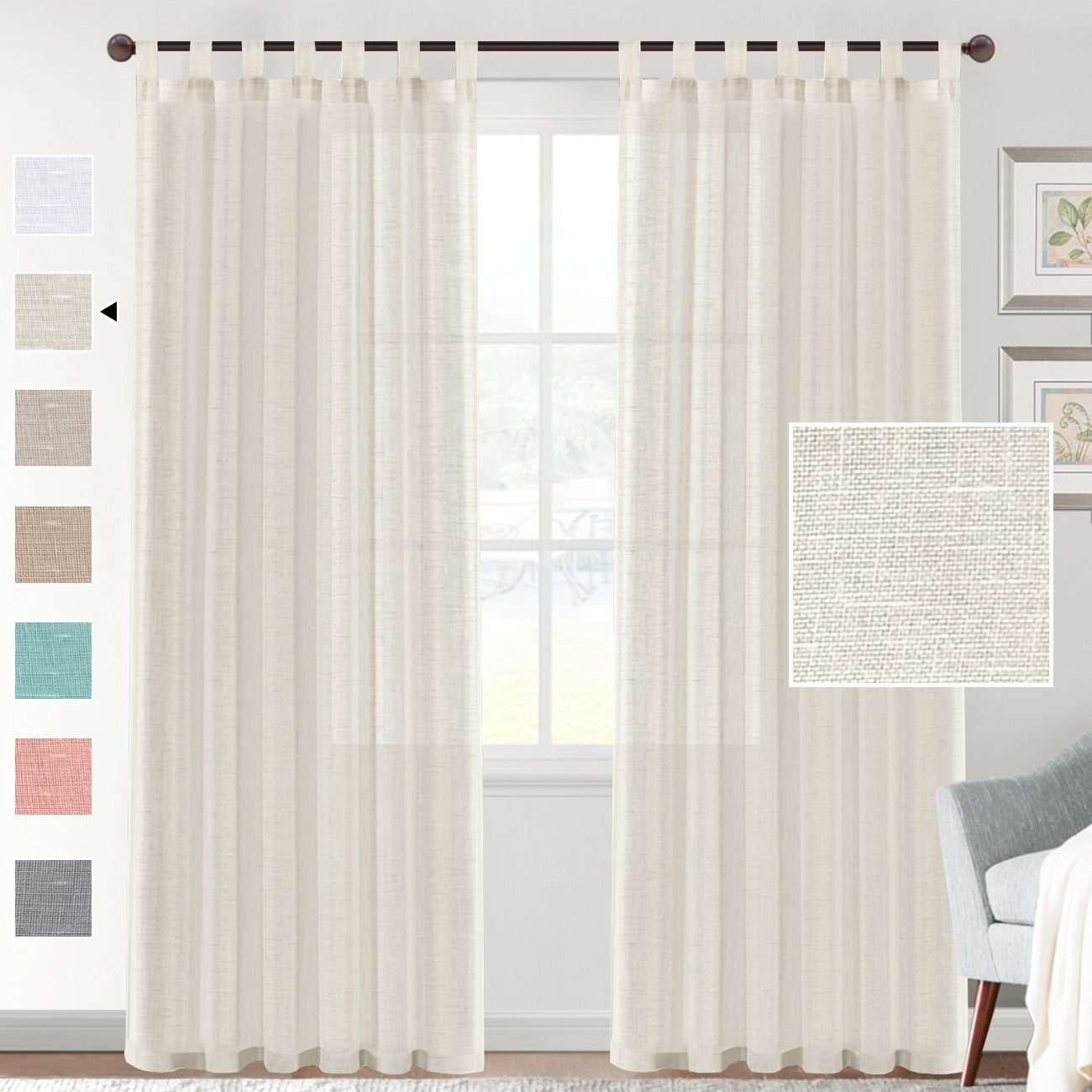 KTX-553107 Transparent Linen Yarn Curtain Window Screen - Semi-Sunshade in Various Colors and Styles