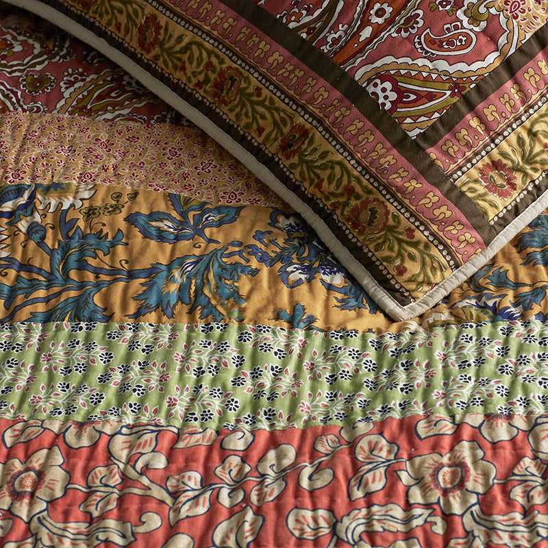 KTX-553235 Urban Stripe 3-Piece Cotton Bed Cover Set with Floral Design for 2.0m Bed