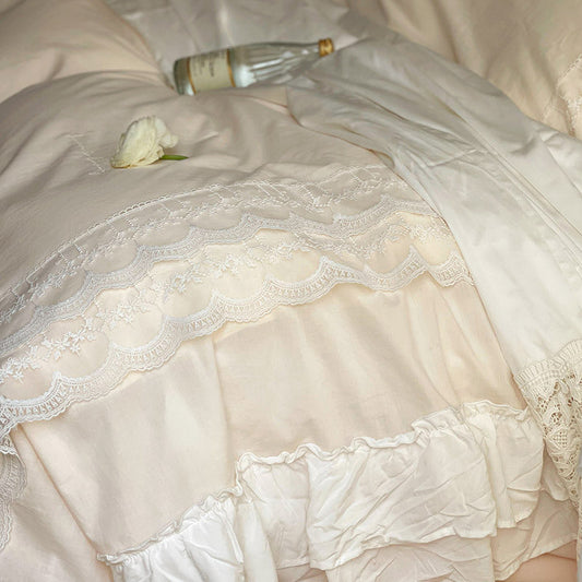 KTX-554387 Princess Style Solid Color Cotton Four-Piece Quilt Cover Set for 1.5m to 2.0m Beds