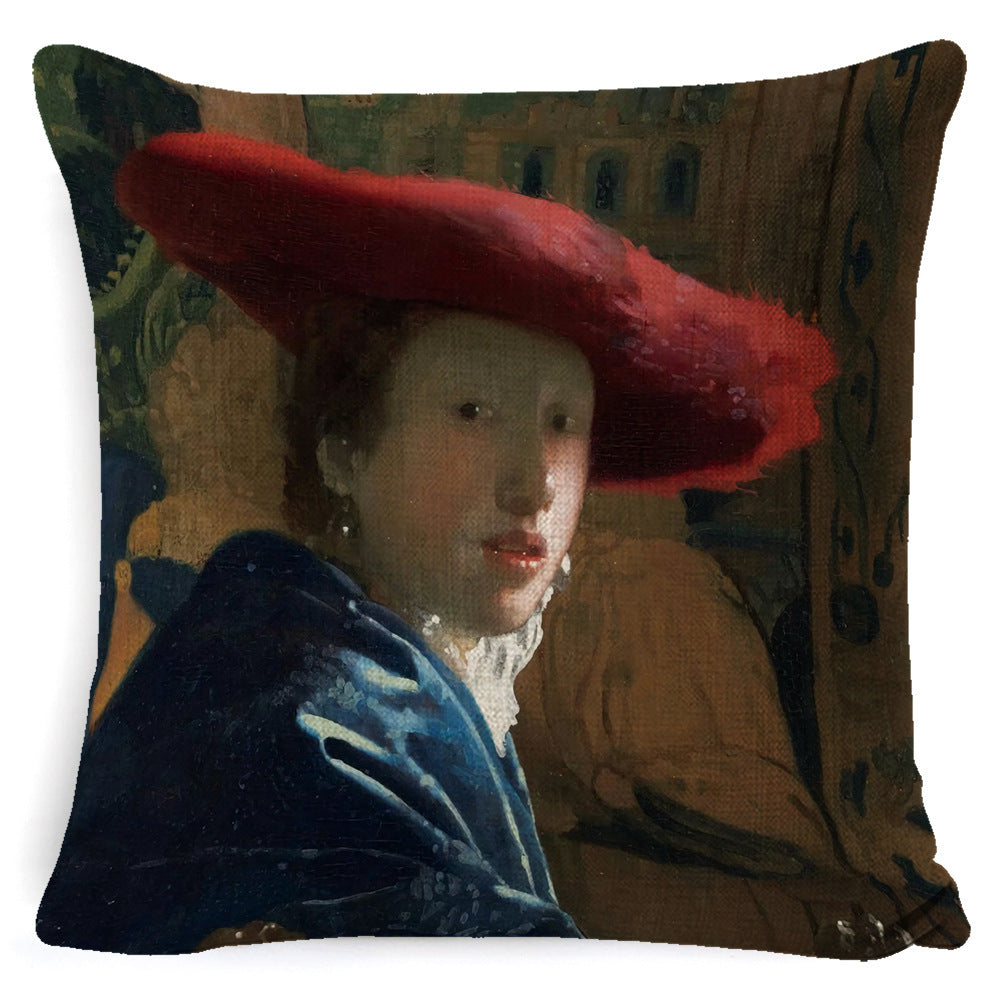 KTX-555091 Modern Minimalist Oil Painting Cushion Cover for Sofa - Cartoon/Anime Design, Various Colors Available, 45x45cm