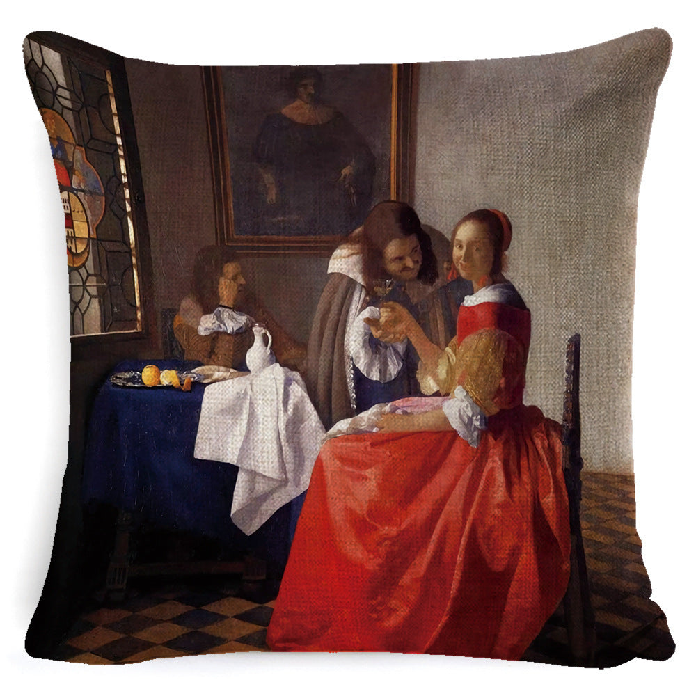 KTX-555091 Modern Minimalist Oil Painting Cushion Cover for Sofa - Cartoon/Anime Design, Various Colors Available, 45x45cm