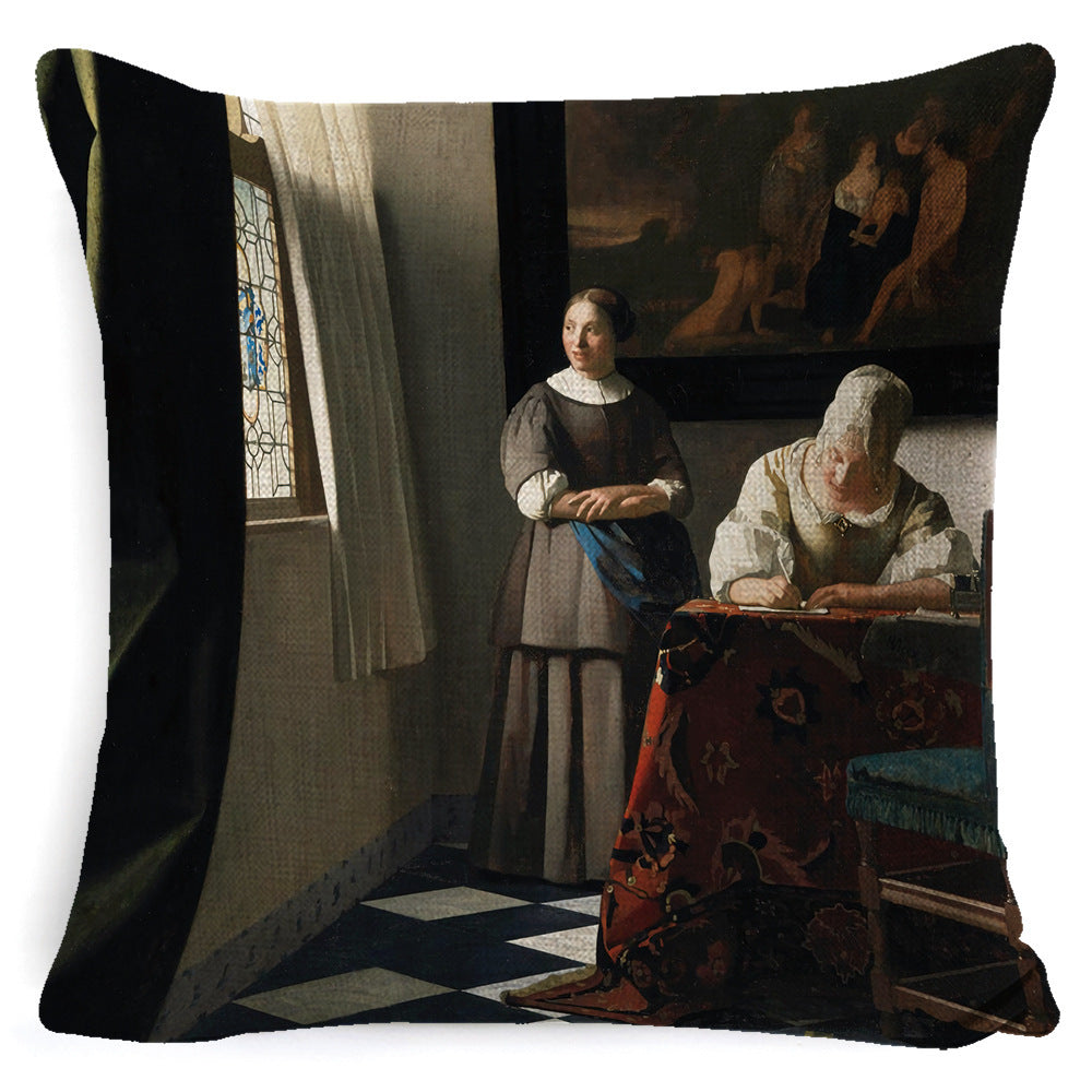 KTX-555091 Modern Minimalist Oil Painting Cushion Cover for Sofa - Cartoon/Anime Design, Various Colors Available, 45x45cm