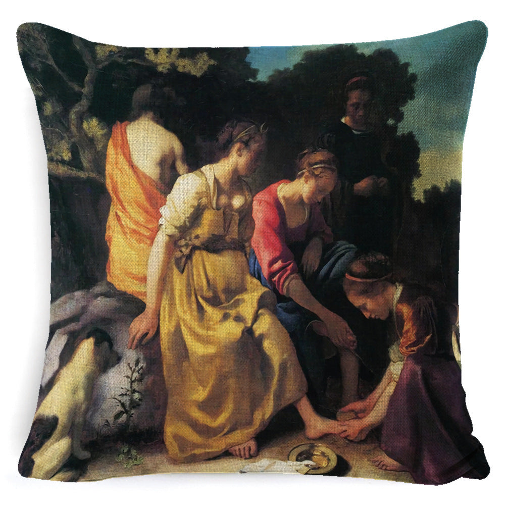 KTX-555091 Modern Minimalist Oil Painting Cushion Cover for Sofa - Cartoon/Anime Design, Various Colors Available, 45x45cm