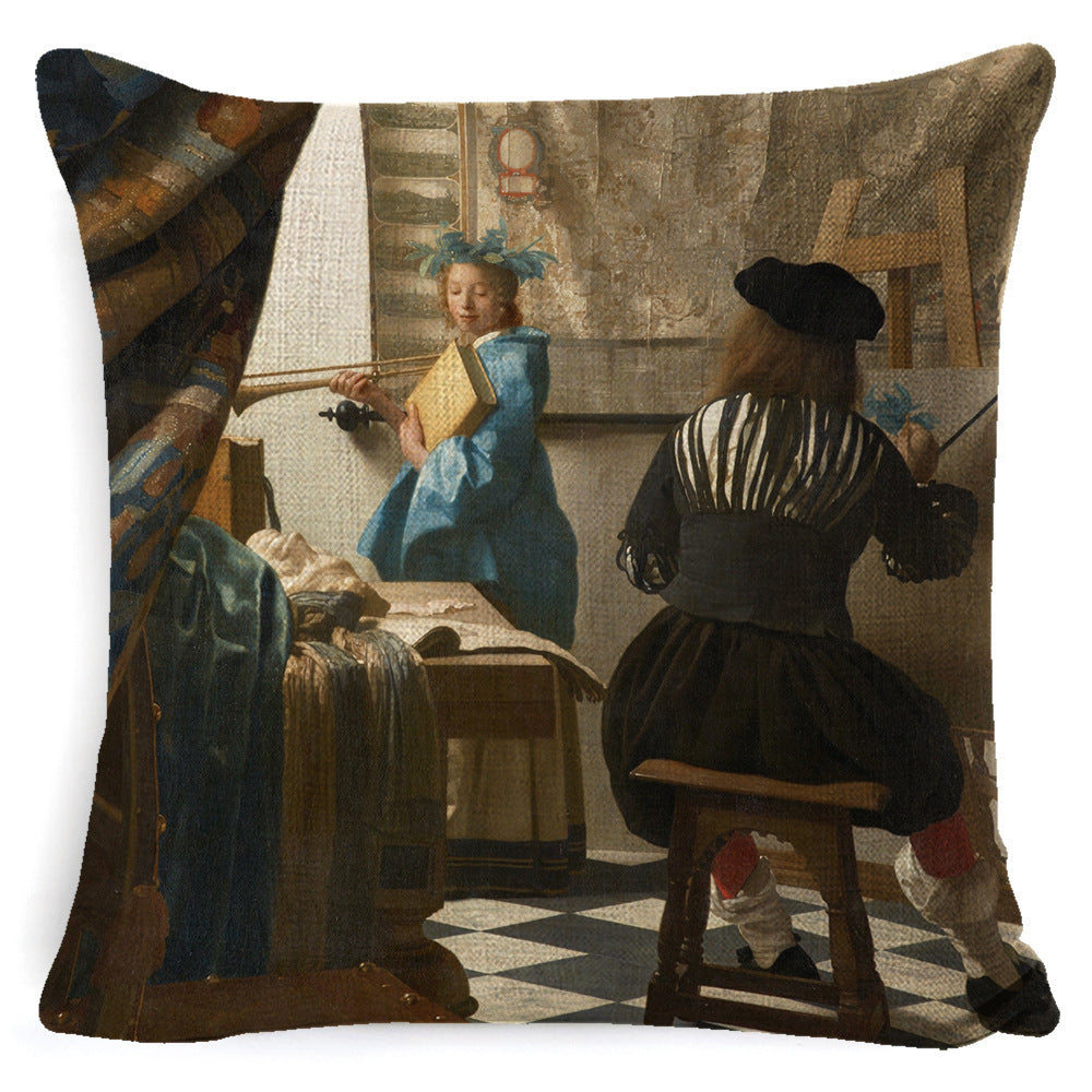 KTX-555091 Modern Minimalist Oil Painting Cushion Cover for Sofa - Cartoon/Anime Design, Various Colors Available, 45x45cm
