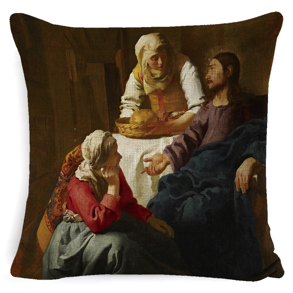 KTX-555091 Modern Minimalist Oil Painting Cushion Cover for Sofa - Cartoon/Anime Design, Various Colors Available, 45x45cm