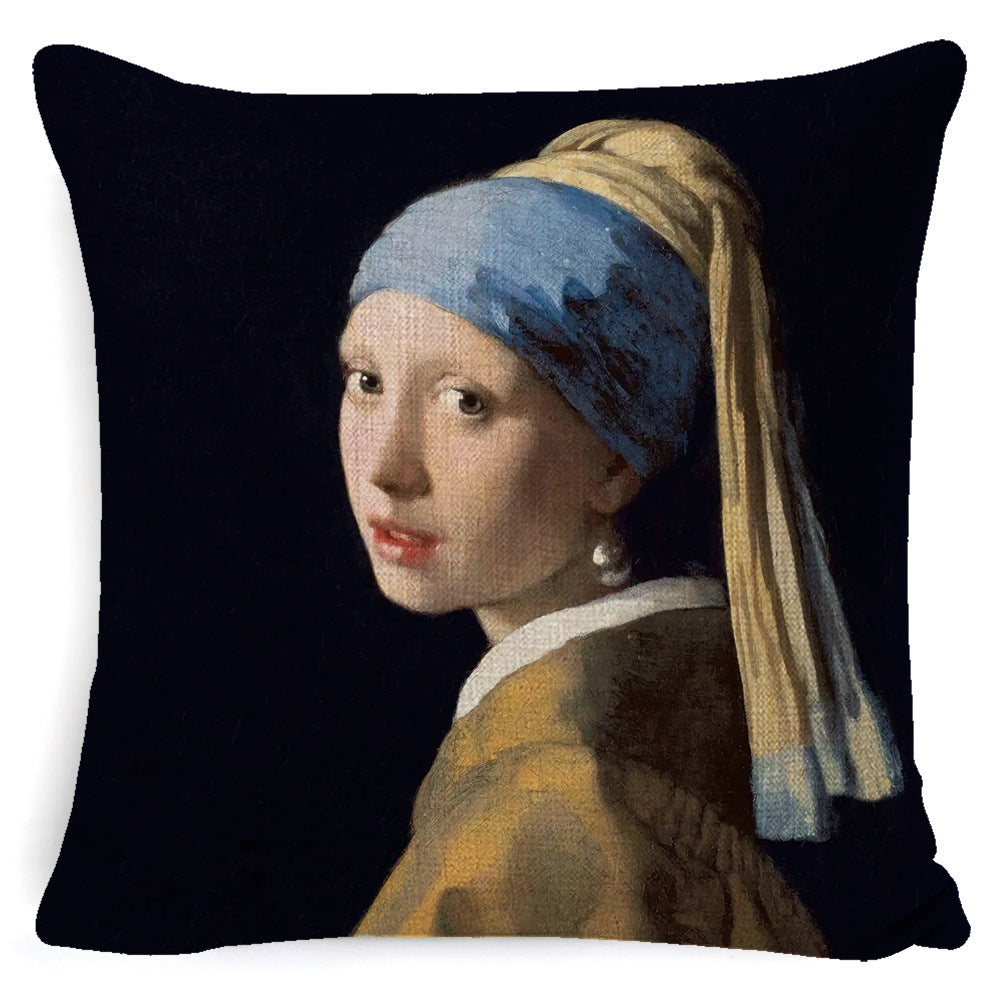 KTX-555091 Modern Minimalist Oil Painting Cushion Cover for Sofa - Cartoon/Anime Design, Various Colors Available, 45x45cm