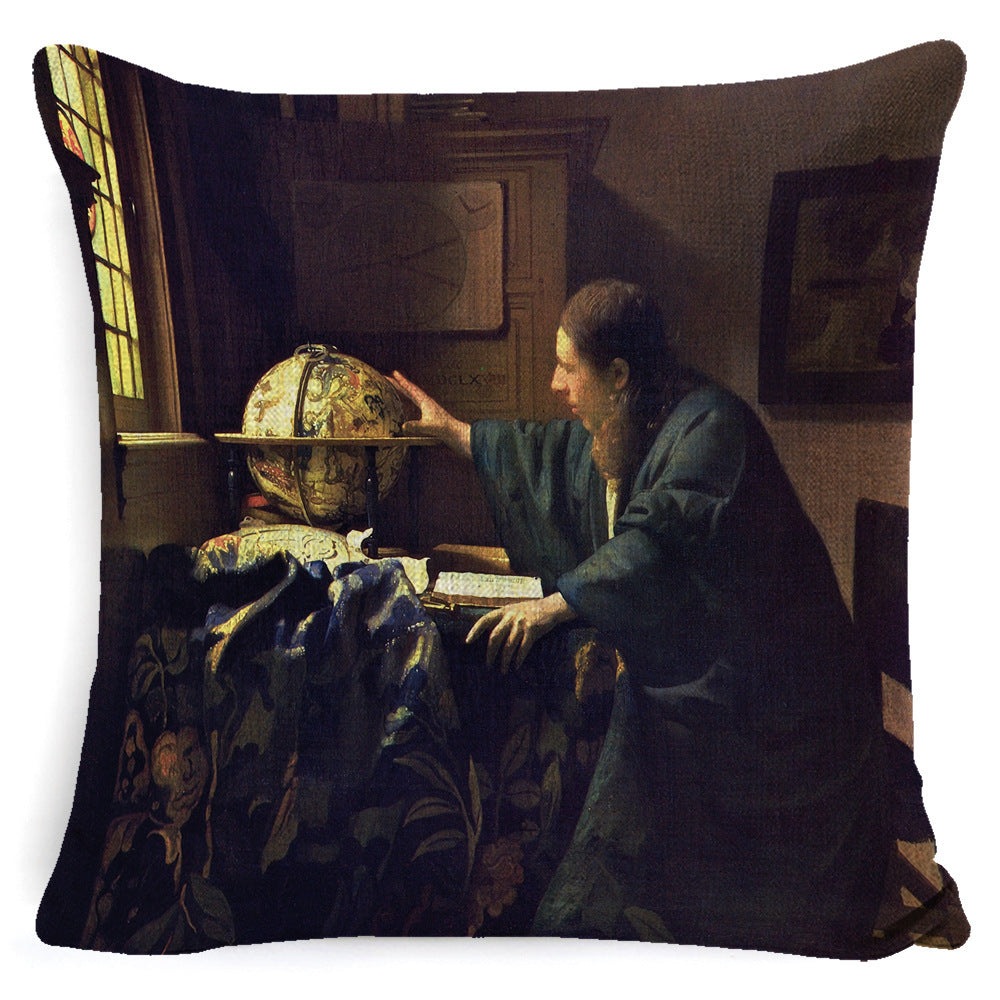 KTX-555091 Modern Minimalist Oil Painting Cushion Cover for Sofa - Cartoon/Anime Design, Various Colors Available, 45x45cm