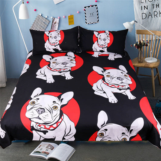 KTX-555859 Red and Black Bulldog Design Bedding Set - 3-Piece Polyester Collection for Various Bed Sizes