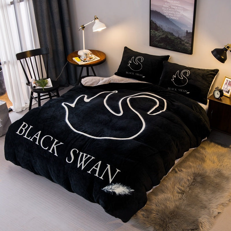 KTX-556179 Flannel Four-Piece Bedding Set in All-Crafted Velvet with French Velvet Printing