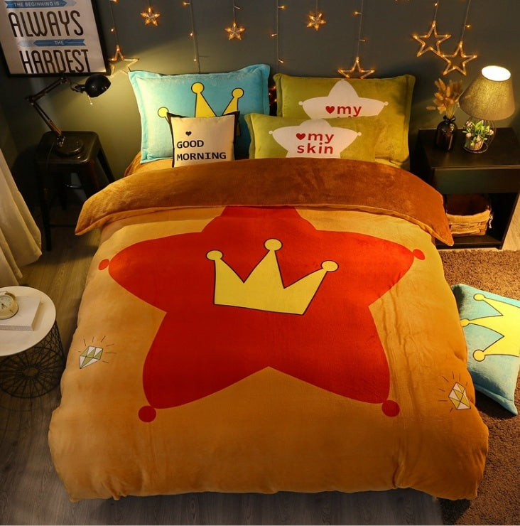 KTX-556179 Flannel Four-Piece Bedding Set in All-Crafted Velvet with French Velvet Printing