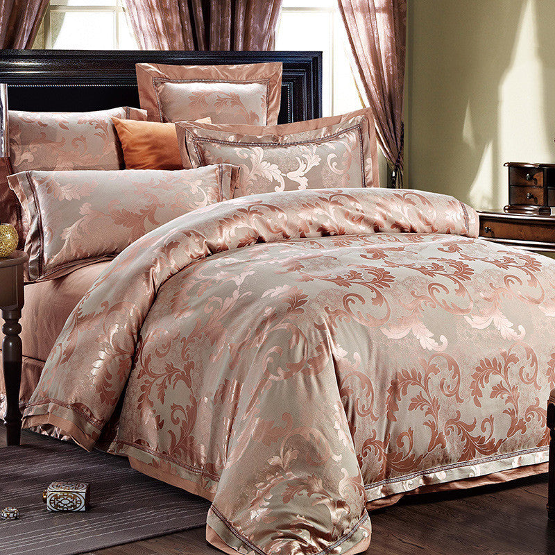KTX-556627 Four-Piece Bedding Set in Tencel Cotton Satin Jacquard with Geometric Pattern