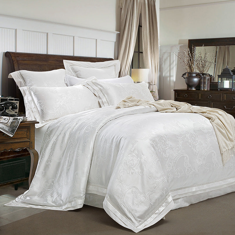 KTX-556627 Four-Piece Bedding Set in Tencel Cotton Satin Jacquard with Geometric Pattern