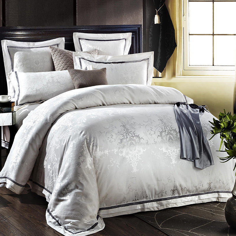 KTX-556627 Four-Piece Bedding Set in Tencel Cotton Satin Jacquard with Geometric Pattern