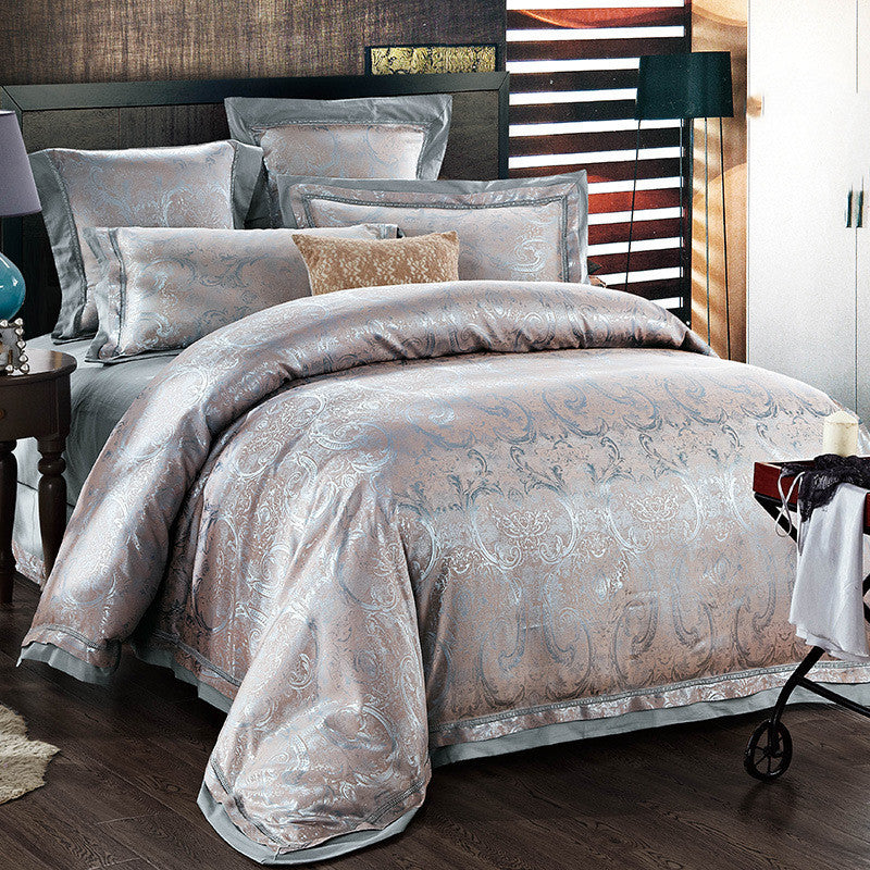 KTX-556627 Four-Piece Bedding Set in Tencel Cotton Satin Jacquard with Geometric Pattern