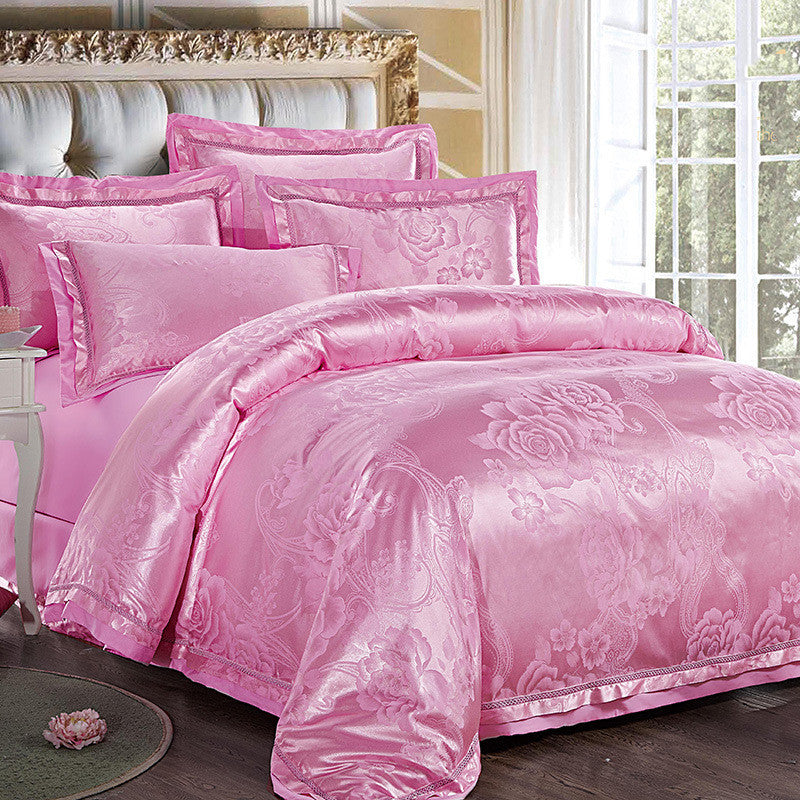 KTX-556627 Four-Piece Bedding Set in Tencel Cotton Satin Jacquard with Geometric Pattern