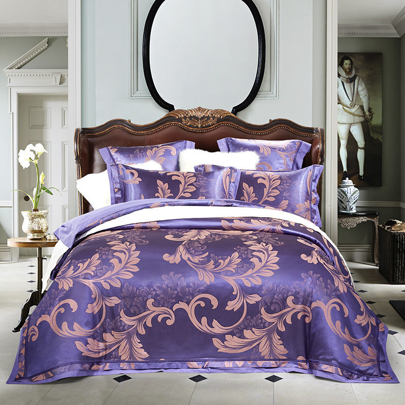 KTX-556627 Four-Piece Bedding Set in Tencel Cotton Satin Jacquard with Geometric Pattern