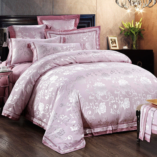 KTX-556627 Four-Piece Bedding Set in Tencel Cotton Satin Jacquard with Geometric Pattern