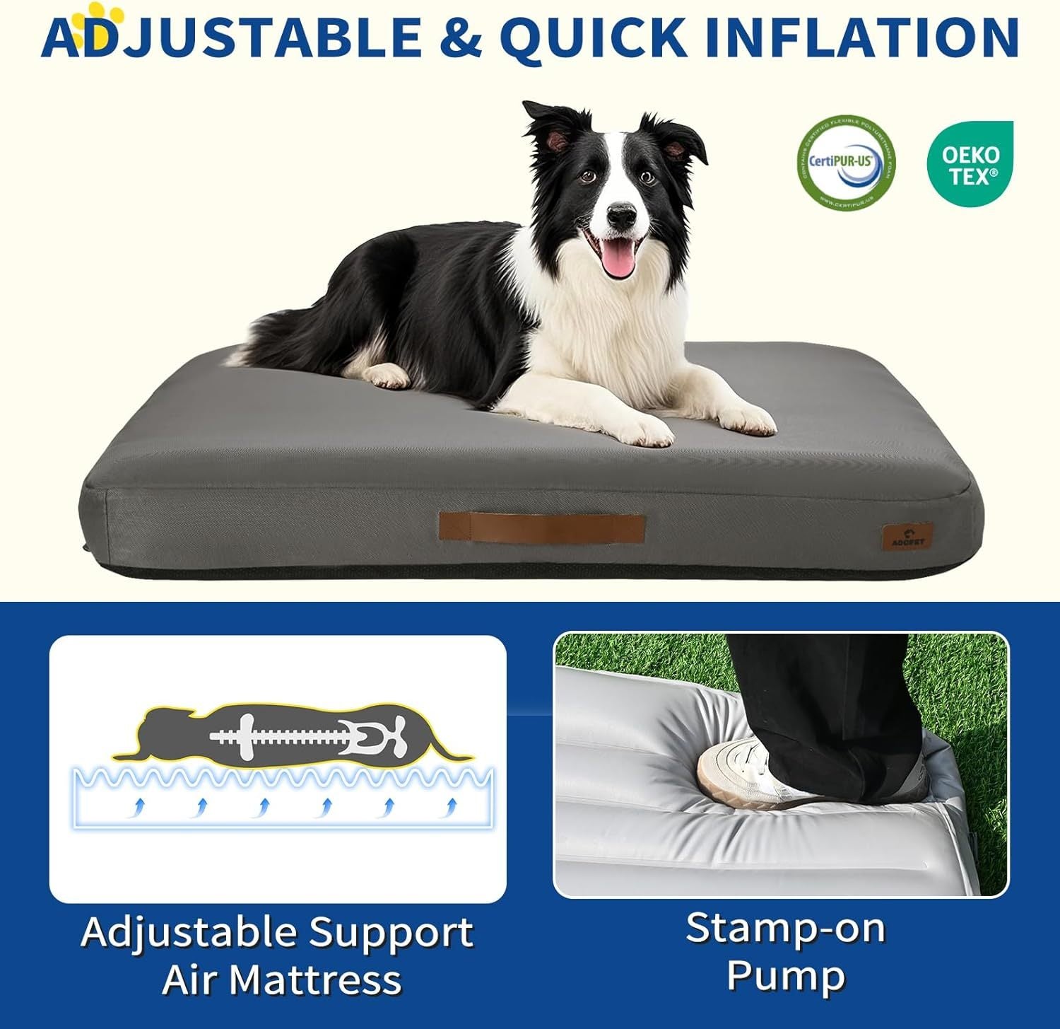 KTX-557139 Inflatable Waterproof Dog Bed with Non-slip Base and Easy Clean Oxford Fabric for Summer Travel