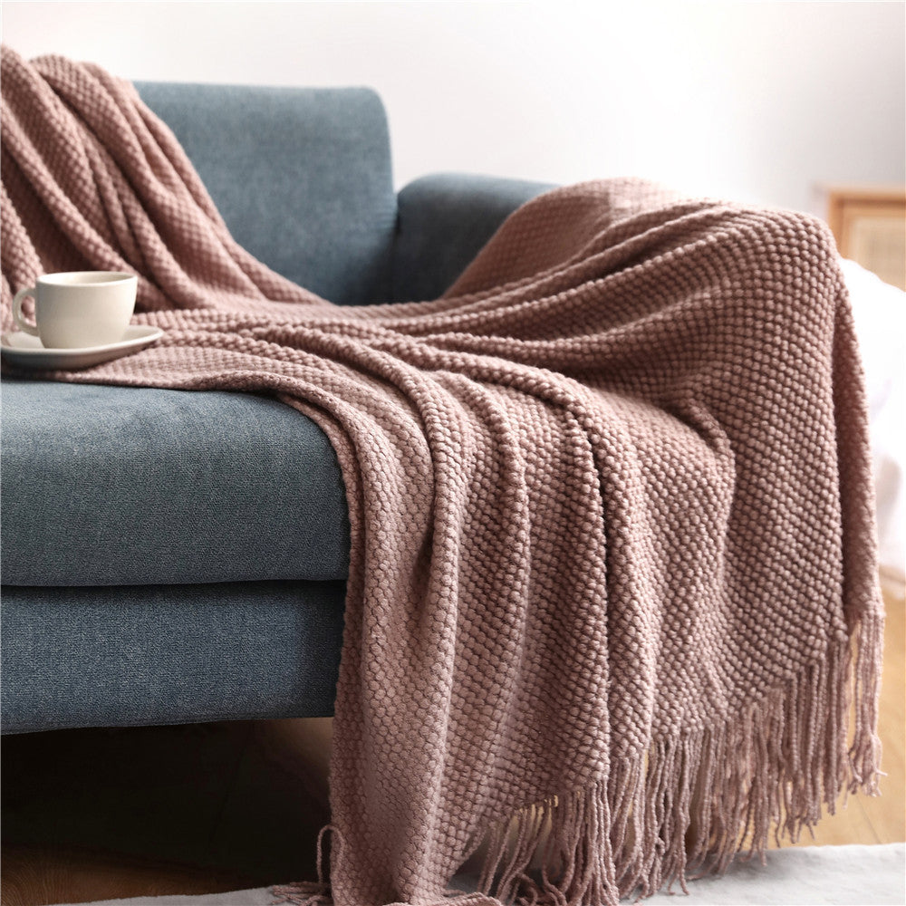 KTX-557331 Knitted Solid Color Blanket - Warm Air Conditioning Blanket for Sofa and Bed 180x200cm