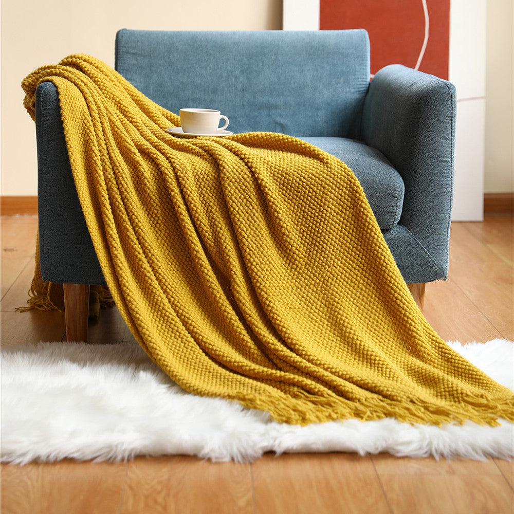 KTX-557331 Knitted Solid Color Blanket - Warm Air Conditioning Blanket for Sofa and Bed 180x200cm