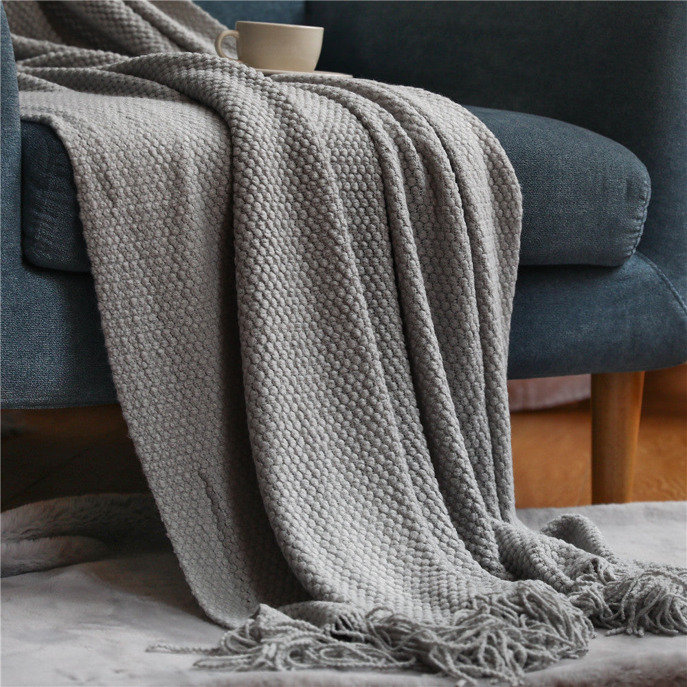 KTX-557331 Knitted Solid Color Blanket - Warm Air Conditioning Blanket for Sofa and Bed 180x200cm