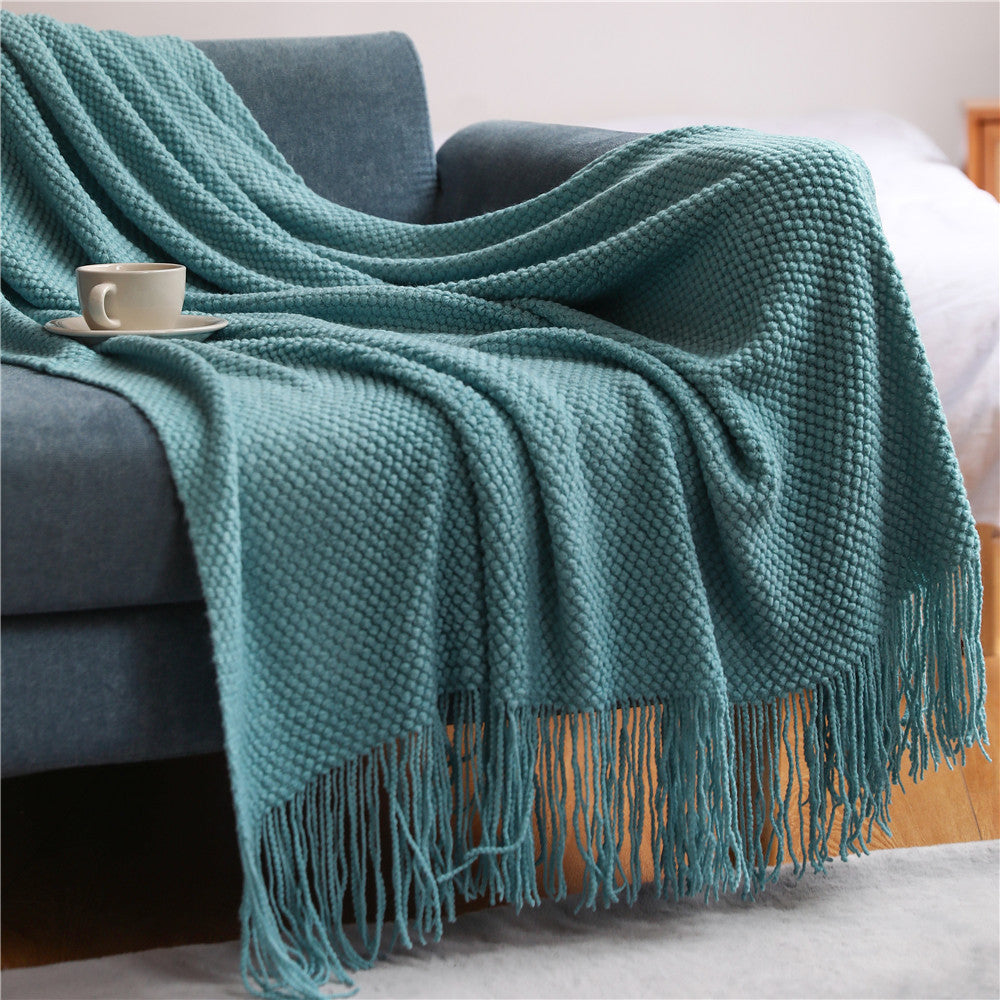 KTX-557331 Knitted Solid Color Blanket - Warm Air Conditioning Blanket for Sofa and Bed 180x200cm