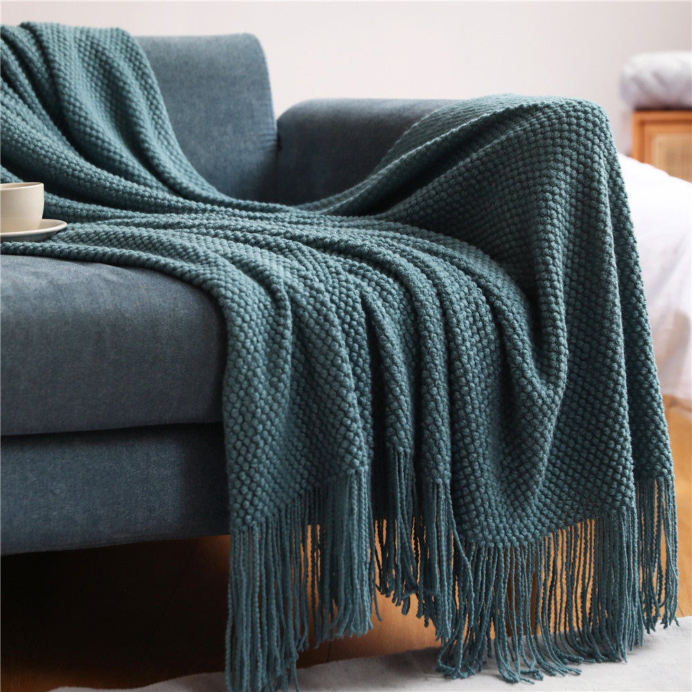 KTX-557331 Knitted Solid Color Blanket - Warm Air Conditioning Blanket for Sofa and Bed 180x200cm