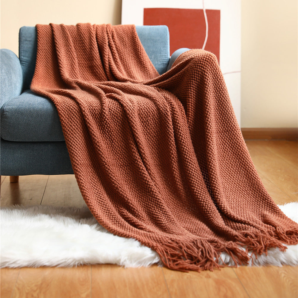 KTX-557331 Knitted Solid Color Blanket - Warm Air Conditioning Blanket for Sofa and Bed 180x200cm