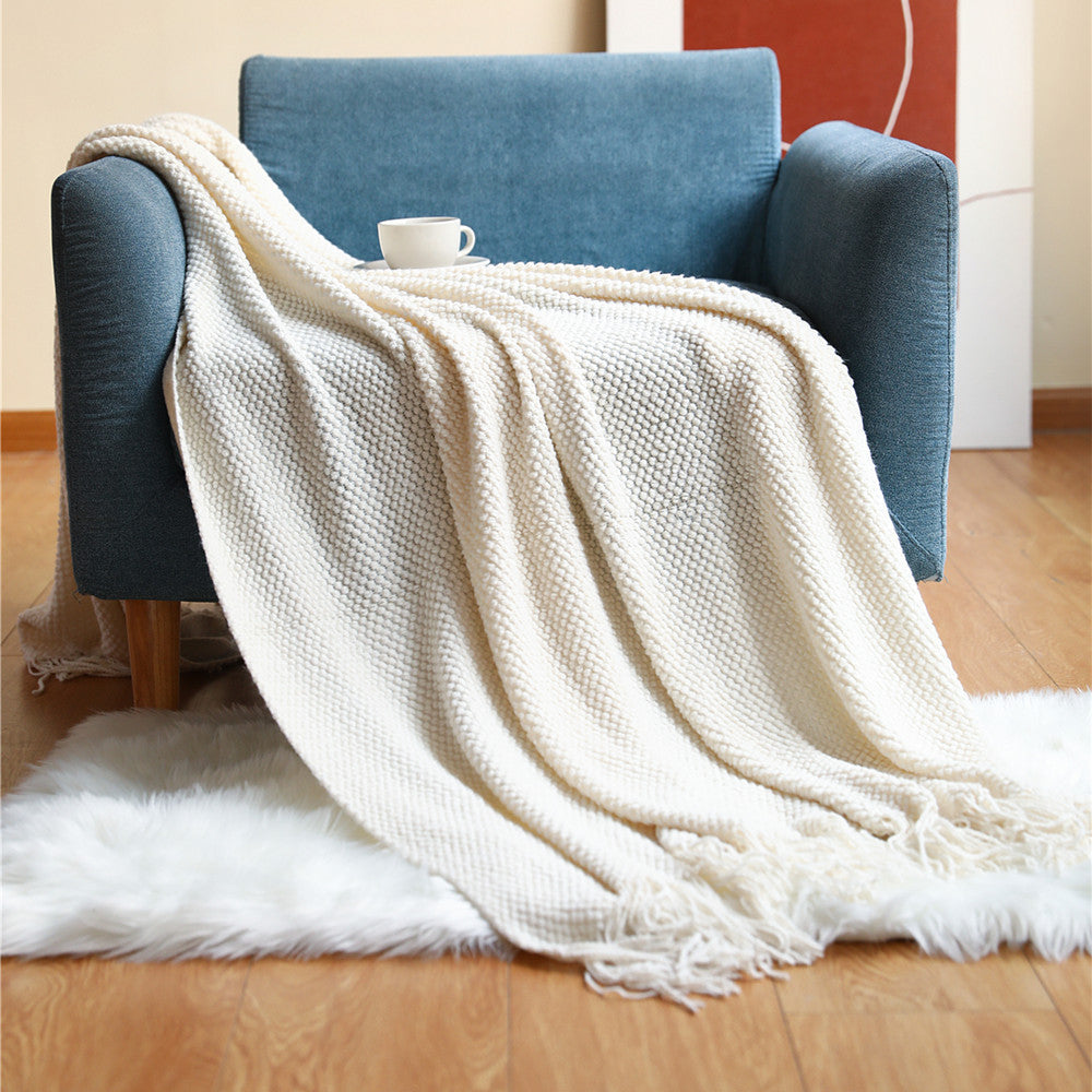 KTX-557331 Knitted Solid Color Blanket - Warm Air Conditioning Blanket for Sofa and Bed 180x200cm