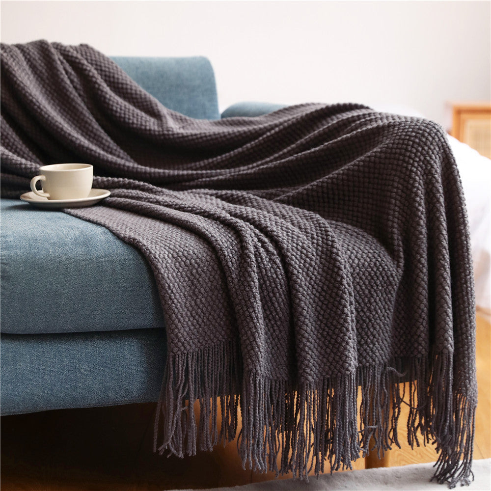 KTX-557331 Knitted Solid Color Blanket - Warm Air Conditioning Blanket for Sofa and Bed 180x200cm